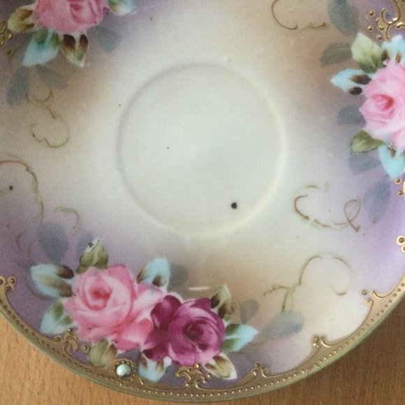 Vintage antique hand painted Nippon saucer plate pink rose flowers eggshell - Picture 3 of 4